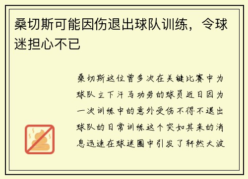 桑切斯可能因伤退出球队训练，令球迷担心不已